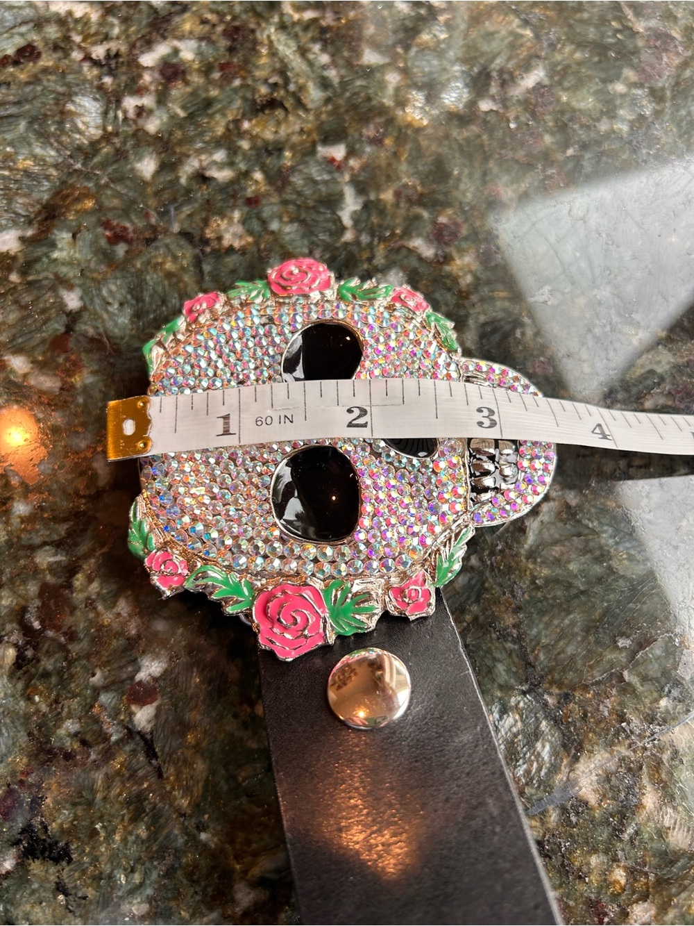 Tarina Tarantino Skull & Roses Swarovski Crystal Belt Buckle. Gothic Glam. EUC. - Picture 9 of 9